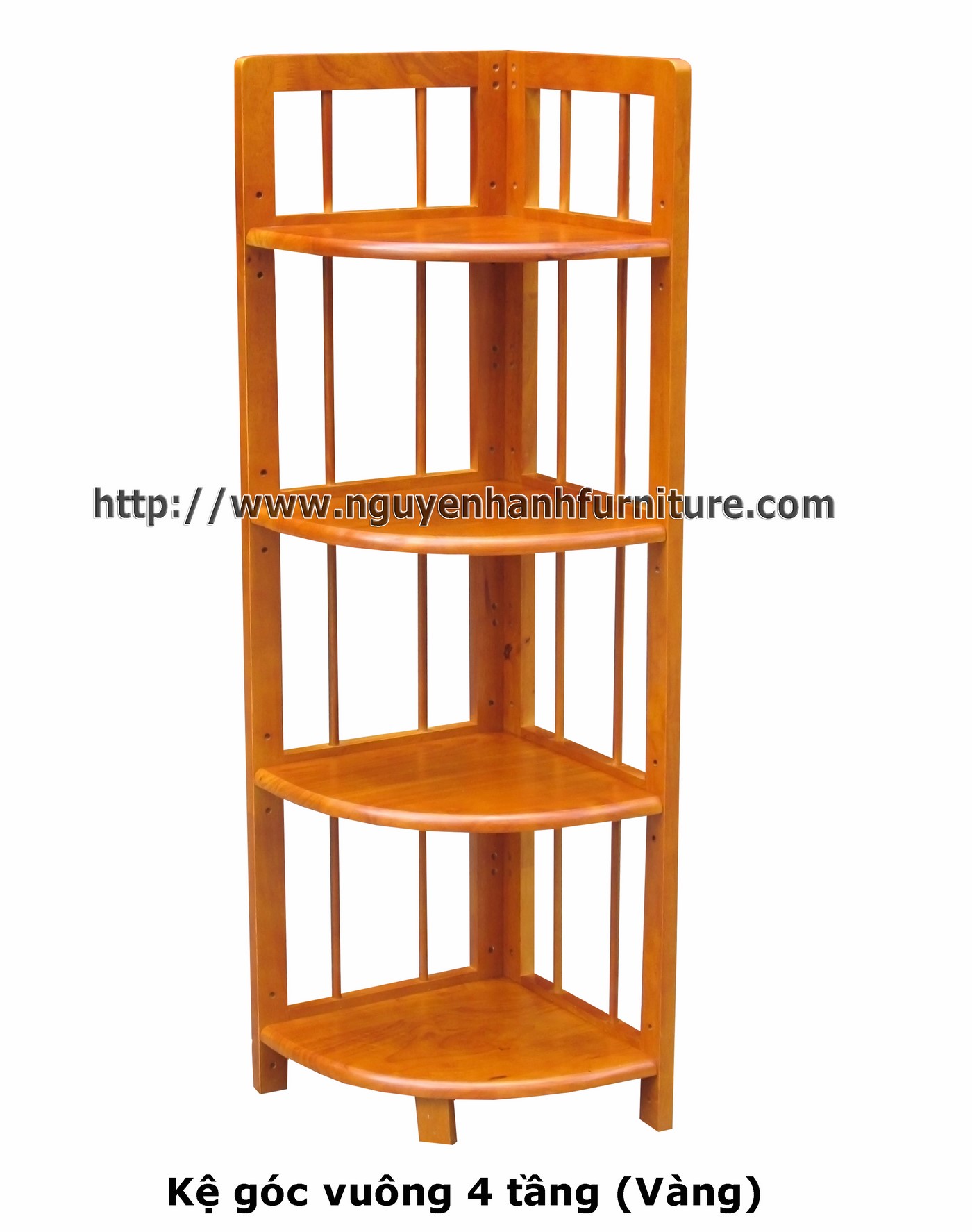 Name product: Square corner shelf 4 floors (yellow) - Dimensions: 36 x 36 x 120 (H) - Description: Wood natural rubber
